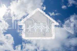 Composite image of cloud in shape of family