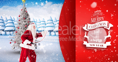 Composite image of composite image of santa pulls something with