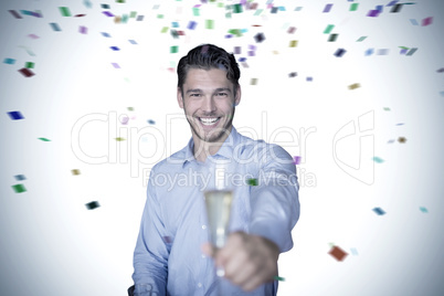 Composite image of man offering champagne