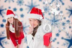 Composite image of mother and daughter with gift