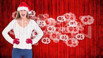 Composite image of festive blonde shouting at camera