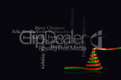 Composite image of red and green christmas tree ribbon