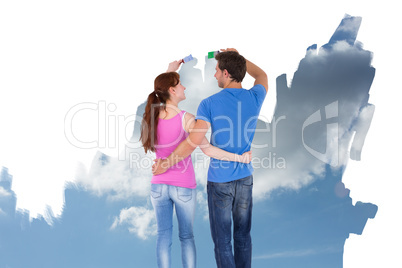 Composite image of couple both about to paint