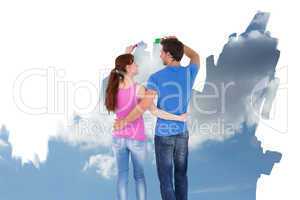 Composite image of couple both about to paint