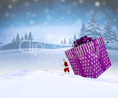 Composite image of santa delivering large gift