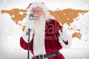 Composite image of santa claus is singing christmas songs