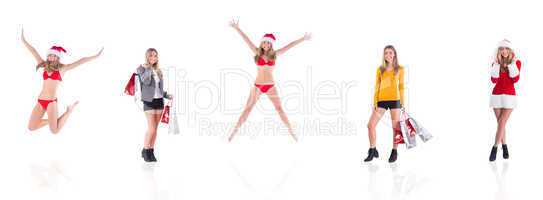 Composite image of festive fit blonde in red bikini