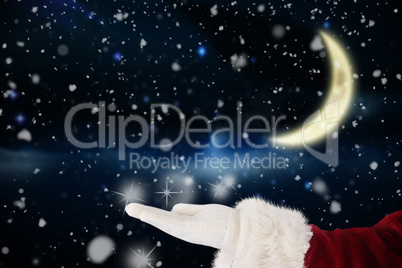 Composite image of santa claus shows open hand