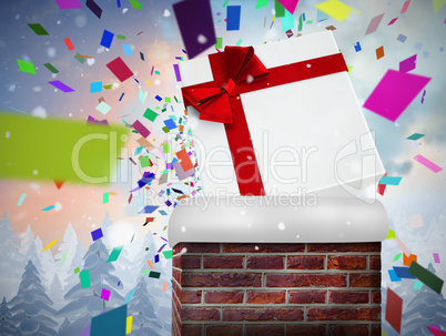 Composite image of chimney filled with gift