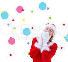 Composite image of festive blonde wearing white gloves