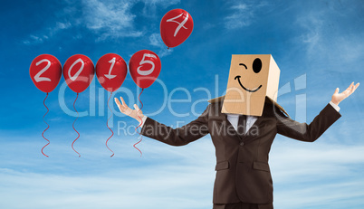 Composite image of anonymous businessman holding his hands out