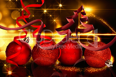 Composite image of ribbon in shape of christmas tree