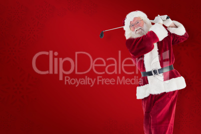 Composite image of santa playing golf