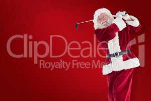 Composite image of santa playing golf