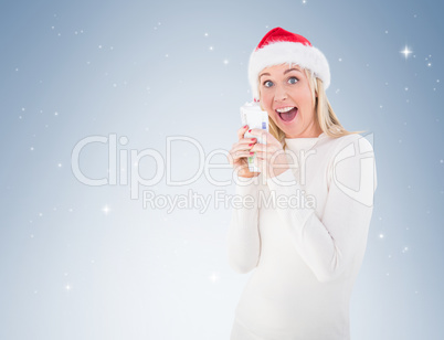 Festive blonde holding her cash