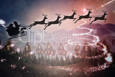 Composite image of silhouette of santa claus and reindeer