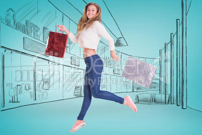 Composite image of pretty blonde with shopping bags