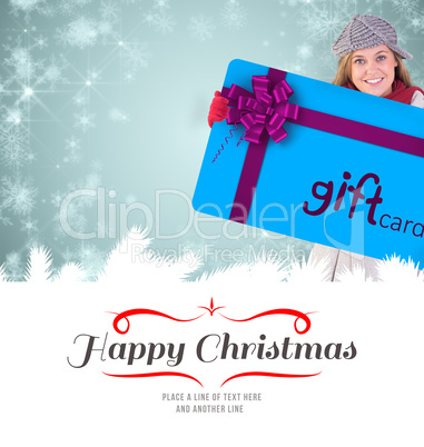 Composite image of composite image of happy blonde in winter clo