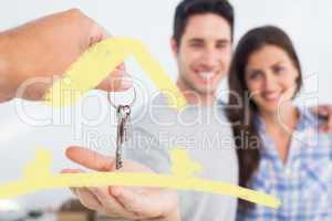 Composite image of man being given a house key