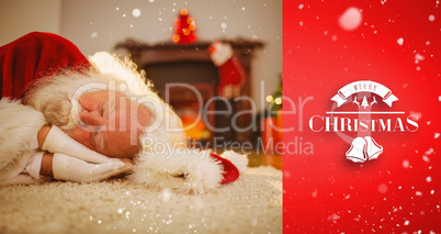 Composite image of santa claus resting on the rug