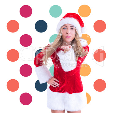 Composite image of pretty santa girl smiling at camera