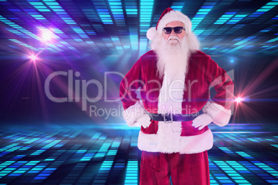 Composite image of santa claus wears black sunglasses