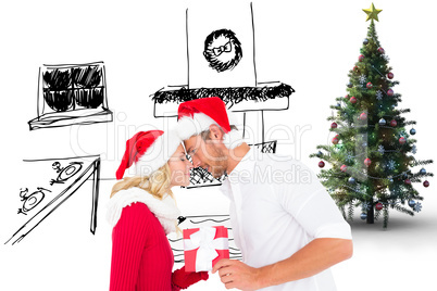 Composite image of young festive couple