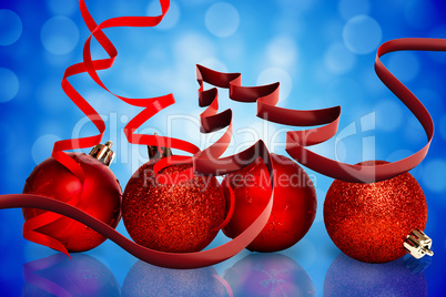 Composite image of ribbon in shape of christmas tree