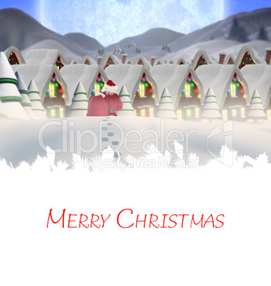 Composite image of santa delivery presents to village