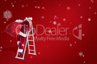 Composite image of santa steps up a ladder