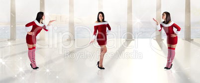 Composite image of different pretty girls in santa outfit