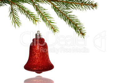 Red christmas decoration hanging from branch