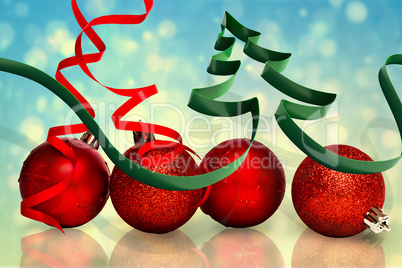 Composite image of ribbon in shape of christmas tree