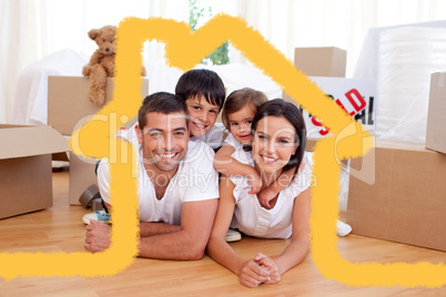 Composite image of happy family after buying new house