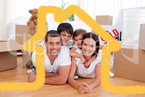 Composite image of happy family after buying new house