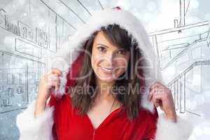 Composite image of smiling pretty brunette looking at camera