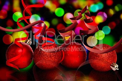 Composite image of ribbon in shape of christmas tree