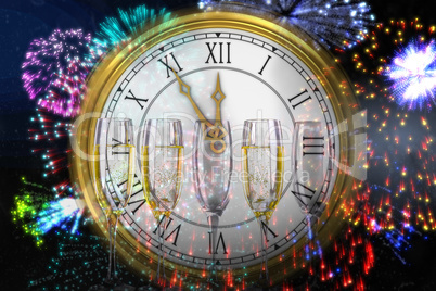 Composite image of clock counting down to midnight