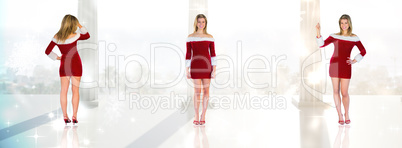 Composite image of pretty girl smiling in santa outfit