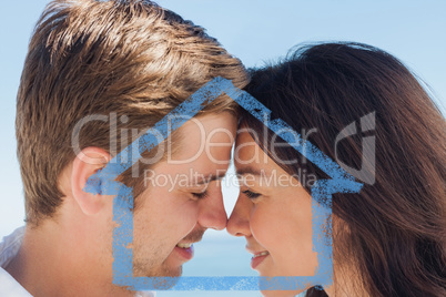 Composite image of close up view of romantic couple