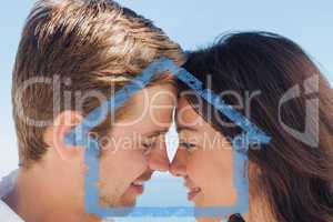 Composite image of close up view of romantic couple