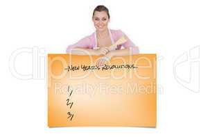Composite image of maid holding spoon as she leans on blank bill