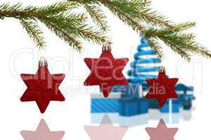 Composite image of star decorations on tree