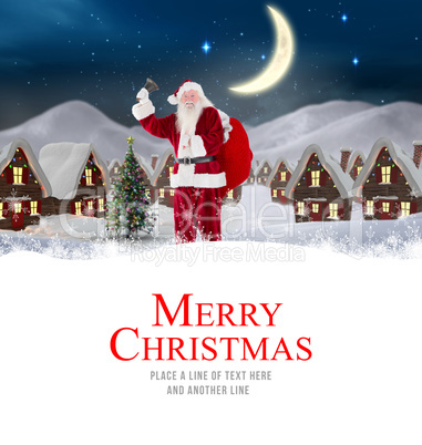 Composite image of santa delivery presents to village