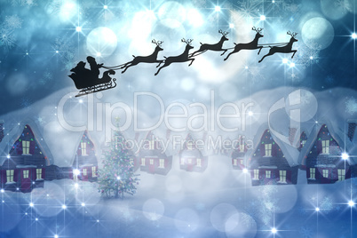 Composite image of silhouette of santa claus and reindeer