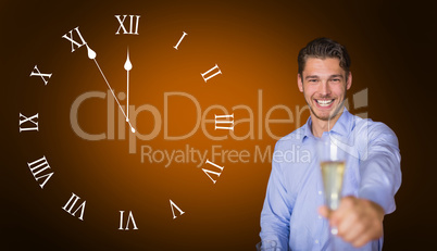 Composite image of man offering champagne