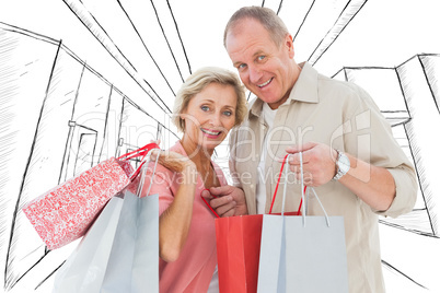 Composite image of couple with shopping bags