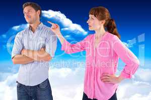 Composite image of woman arguing with uncaring man