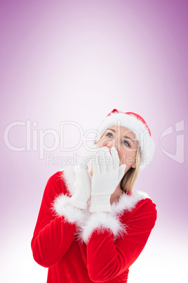 Festive blonde wearing white gloves