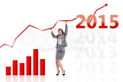 Composite image of businesswoman pushing up with hands